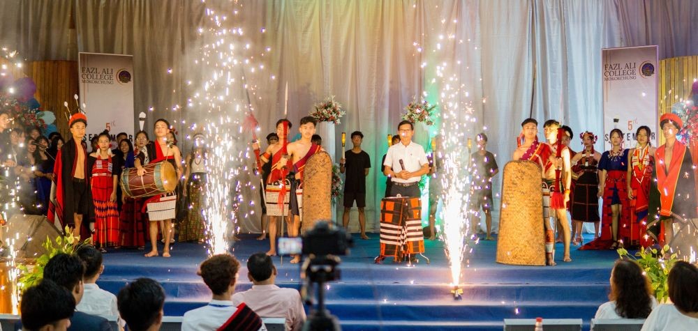 Students of Fazl Ali College, Mokokchung with the principal, Dr I Wati Imchen during the inaugural of the 5th September Melange held on September 4. (Photo Courtesy: FAC)